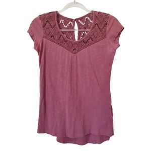 Kuhl Womens XS Short Sleeve‎ TShirt Rose Lace Top Organic Cotton Top Hiking